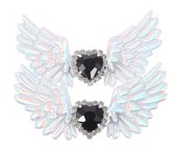 MALUGOGO Clips de Chaussures Gothiques D’ailes D’ange Argentées, Bijoux Décoratifs pour Femmes, Paire de Boucles Strassées pour Baskets et Talons, Accessoires Mode pour Tenue Lolita