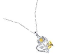 MALUGOGO Collier Cœur en Alliage Sûr Pendentif Tournesol et Abeille, Design Délicat et Distinctif pour Dîners en Famille et Réunions Annuelles
