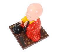 MALUGOGO décoration de Moine Bouddhiste à énergie Solaire avec tête Qui hoche la tête et Bloc de Bois de Style Chinois Décoration de Bureau et de Voiture Décoration Artistique Religieuse pour