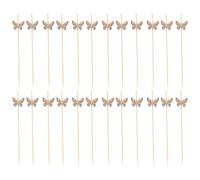 MALUGOGO Lot de 100 pics à fruits jetables en forme de papillon en bois - Design créatif - Pour les maisons et les lieux de divertissement - Outil de fête en bois naturel