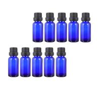 MALUGOGO Lot de 12 flacons diffuseurs en verre bleu de 10 ml avec trou compte-gouttes et grand couvercle, faciles à nettoyer et portables, vides pour coiffeuse ou coiffeuse