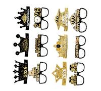 MALUGOGO Lot de 12 lunettes et chapeaux en papier à paillettes noires et dorées pour photomaton pour adultes et adolescents Accessoires de célébration élégants pour des vacances mémorables