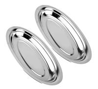 MALUGOGO Lot de 2 Assiettes Ovales en Acier Inoxydable 30 Cm, Plateau à Steak Résistant la Chaleur, Assiettes de Poisson la Vapeur, Plat de Service Polyvalent Cuisine Occidentale