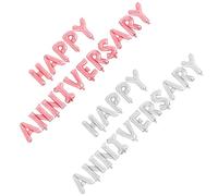 MALUGOGO Lot de 2 ballons « Happy Anniversary » en feuille d'aluminium avec lettres argentées et or rose pour décoration de fête d'anniversaire de mariage, gonflage rapide, installation facile pour