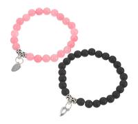 MALUGOGO Lot de 2 breloques assorties en quartz rose et cœur noir mat, élastique élégant pour une beauté durable et une connexion significative, pour Pâques ou Saint-Valentin