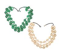 MALUGOGO Lot de 2 colliers ras du cou en perles de bois pour femme - Légères en coquille de noix de coco - Style bohème - Avec perles délicates - Pour anniversaire ou fête de mariage