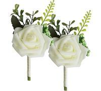 MALUGOGO Lot de 2 corsages de fleurs artificielles en forme de balai blanc et épingles en métal, boutonnière décorative pour mariés et garçons d'honneur lors de mariages et fêtes