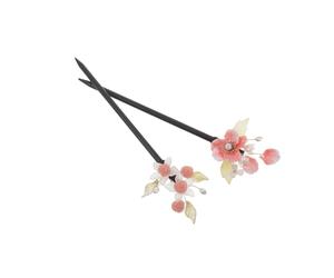 MALUGOGO Lot de 2 épingles à cheveux en bois de style chinois pour femmes, baguettes à cheveux classiques en forme de fleur, style vintage en bois