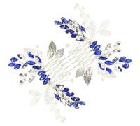 MALUGOGO Lot de 2 Peignes à Cheveux Mariage en Métal avec Cristaux Bleus en Forme de Feuille, Design Délicat et Chic, Mariées et Occasions Spéciales