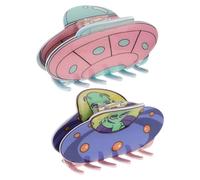 MALUGOGO Lot de 2 petites pinces à cheveux en plastique de forme extraterrestre de couleurs assorties pour femme avec maintien sûr et design facile à utiliser, accessoires élégants et amusants pour