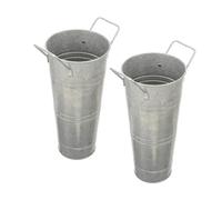 MALUGOGO Lot de 2 seaux à fleurs vintage en fer galvanisé avec poignées fonctionnelles - Vases rustiques en métal pour arrangements floraux, pots décoratifs d'intérieur et d'extérieur pour mariage et