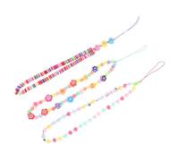 MALUGOGO Lot de 3 sangles de téléphone à perles pour téléphone portable, appareil photo, cordon en argile polymère, matériau plastique, léger, délicat, élégant, design unique pour lecteurs de musique