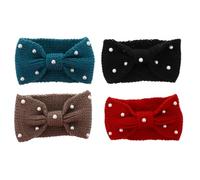 MALUGOGO Lot de 4 bandeaux à cheveux tricotés avec nœud 20 x 12 x 2 cm - Protège la tête et les oreilles du froid - Prévient le froid en hiver - Pour femme - Famille - Ski en luge