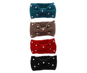 MALUGOGO Lot de 4 bandeaux à cheveux tricotés avec nœud 20 x 12 x 2 cm - Protège la tête et les oreilles du froid - Prévient le froid en hiver - Pour femme - Famille - Ski en luge