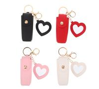 MALUGOGO Lot de 4 étuis de rangement portables pour rouge à lèvres avec miroir et porte-clés, support compact en polyuréthane pour les voyages et les vacances, organisation sans effort et trousse de