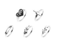 MALUGOGO Lot de 5 bagues vintage en alliage avec dés en forme de cœur, résistantes à l'usure, faciles à entretenir, accessoire de fête pour amoureux