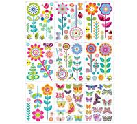 MALUGOGO Lot de 9 feuilles de décalcomanies statiques pour fenêtre sur le thème du printemps avec motifs fleurs et papillons en PVC sans traces pour décoration de la maison