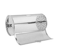 MALUGOGO Panier à Griller Roulant en Acier Inoxydable Design Rotatif, Cage Polyvalente pour Four, pour Patates Douces et Cacahuètes Argentées