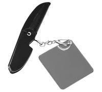 MALUGOGO Peigne à barbe pliable porte-clés avec dents fines en acrylique - Petit miroir pour homme - Accessoire de toilettage de poche portable