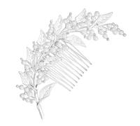 MALUGOGO Peigne en Alliage Argenté Fait Main de Feuille Perles et Cristaux Décoratifs, Accessoire de Coiffure Délicat pour Mariée et Demoiselle D'honneur Lors D'anniversaire ou Bal