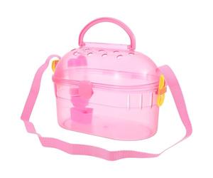 MALUGOGO Petite Cage pour Animaux Valise de Voyage pour Chinchilla Abs Rose Démontable avec Mangeoire, Baignoire et Porte-Bouteille, pour Voyage Extérieur, Petits Animaux et Hérisson