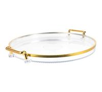 MALUGOGO Plateau de Rangement Rond Transparent Bord Doré, Plateau Décoratif à Rayures pour Service de Fruits et Bonbons, Porte-collation Multifonction pour Bureau et Maison, Facile