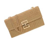 MALUGOGO Pochette Pochette Tissée Beige Polyester Métal Chaîne Rabat Twist Lock pour Fête et Danse Fête pour Femme Amis