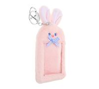 MALUGOGO Porte-étiquette Identification Peluche Rose Porte-clés, Protège-Carte de Crédit en Polyester, Accès Rapide aux Cartes, pour Bureau et École