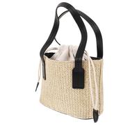 MALUGOGO Sac à bandoulière tissé décoratif avec cordon de serrage - En toile polyester - Léger - Facile à transporter - Pour femme - Pour voyage, rendez-vous galant - Beige - Grande capacité de