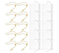 MALUGOGO Sets de Bracelets Chapelet Catholique Blancs en Alliage et Maille Lot de 12 Design Croix et Pleine Lune, pour Occasions Spéciales et Bien-être Spirituel