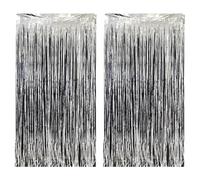 Malustar Lot de 2 rideaux à franges en aluminium pour décoration de fête, 1 x 2 m, multicolore (argenté)