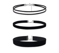 Malustar Lot de 3 colliers ras du cou gothique en velours noir, double couche et design classique, réglable, velours, Adjustable, velours