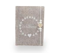 malutra Étui pour carnet de maternité en feutre, fait à la main, avec cœur en bois, élastique et emplacements, convient pour carnet de maternité allemand, carte d'assurance et images ultrasoniques