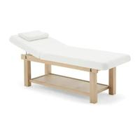 Malys Equipements - Table de massage SAVANE en bois clair | largeur 75 cm, matelas épais, dossier réglable à crans, trou facial & têtière, plateau de rangement, revêtement blanc | 190×75×75 cm | 50 kg