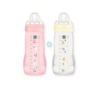 MAM Biberon Easy Active 6+ mois, tétine silicone débit X, lot 2×330 ml Baies/Perle