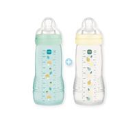 MAM Biberon Easy Active 6+ mois – Lot 2 x 330 ml – Tétine silicone débit X – Glace & Perle