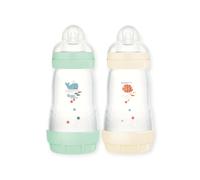 MAM Biberon Easy Start/Anti-Colique "Classique" - 260ml - Menthe + Coton - Tétine Débit 2 - X2