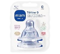 MAM Tétines pour biberon 0+ mois (2 pièces) - Lot de 2 tétines en silicone débit 0 vitesse lente - Tétine plate et ultra-douce pour nouveau-né
