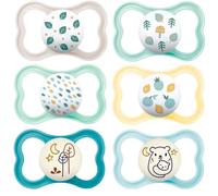 MAM Air + Air Nuit Lot de 6 sucettes (4+2) en silicone 6-16 Mois 3 étuis de transport stérilisés inclus