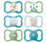 MAM Air Day & Night Lot de 6 tétines en silicone respectueuses des dents de bébé - Design extra léger et aéré avec boîte à tétine - 16 mois et plus - Uni