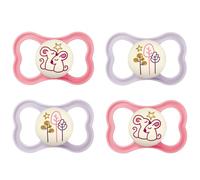 MAM Air Night Girl Lot de 4 tétines en silicone 6-16 MAM Air Night Girl Mix // avec 2 boîtes de transport stérilisées