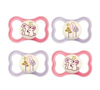 MAM Air Night Girl Mix Lot de 4 tétines en silicone avec 2 boîtes de transport stérilisées incluses