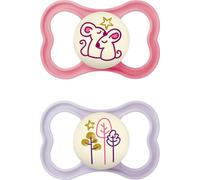 MAM Air Night sucettes en silicone en set de 2, sucette bébé lumineuse et sans danger pour les dents, design de bouclier extra léger et aéré avec boîte à sucettes, 16+ mois, souris/arbres