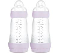 MAM Anti-Colic 260 ml - Biberon anti-coliques avec base de ventilation, biberon MAM auto-stérilisable avec tétine n° 1 en silicone extra doux, 2+ mois Lilas (Lot de 2)