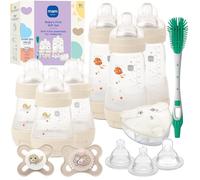 MAM Baby’s First Gift Set, 0+ Months, 5oz and 9oz Anti-Colic Bottles with Self-Sterilization, SkinSoft Silicone Nipples and Pacifiers, Dishwasher Safe Formula Dispenser and Bottle Brush, Unisex