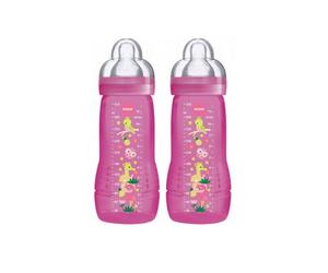 Mam Biberon 2Ème Âge Coloré 330ml À Partir De 6 Mois Tétine Débit x Lot De 2 Rose