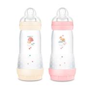 MAM Biberon anti-colique 260 ml Lot de 6 Girl Mix inclus tétine taille 1 à partir de naissance Mam Lingettes hygiéniques, Lot de 24 gratuit