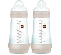 MAM Biberon anti-coliques, 2-4 mois, 260 ml, avec tétine 2 flux moyen en silicone, facile d'acceptation, auto-stérilisable et facile à nettoyer, Easy Start Anti-Colic, neutre mat, lot de 2