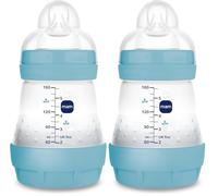MAM Biberon anti-coliques, nouveau-né, 0-2 mois, 160 ml, avec tétine 1 flux lent en silicone, facile à accepter, auto-stérilisable et facile à nettoyer, Easy Start Anti-Colic, bleu mat, lot de 2 unité