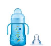 MAM Trainer+ 220 ml, Baby Cup Suitable from 4+ Months, Trainer Cup for Independent Drinking, Spill-Free Toddler Cup, Blue (Designs May Vary)